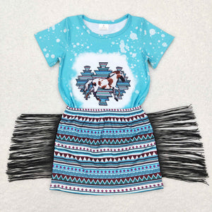Horse Aztec Tassels Girls Skirt Sets