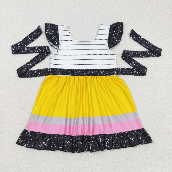 Stripe Colorful Black Belt Girls Back to School Dress