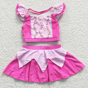 Cartoon Princess Hot Pink Girls Swimsuits