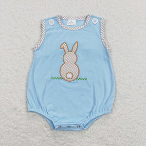 Bunny Plaid Blue Boys Easter Romper