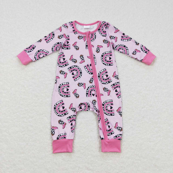 Boots Cow Print Rainbow Girls Fall Romper