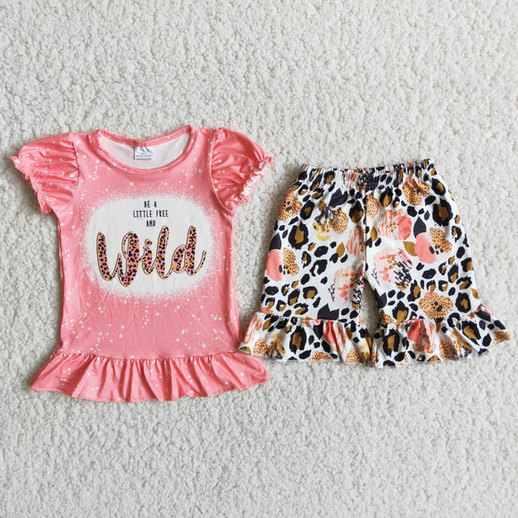 Promotional Wild Leopard Print Pink Girls Shorts Sets