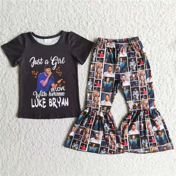 Promotional Singer Plaid Black Girls Short Sleeve+Trousers Sets