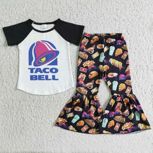 Promotional Cartoon Food Black Girls Short Sleeve+Trousers Sets