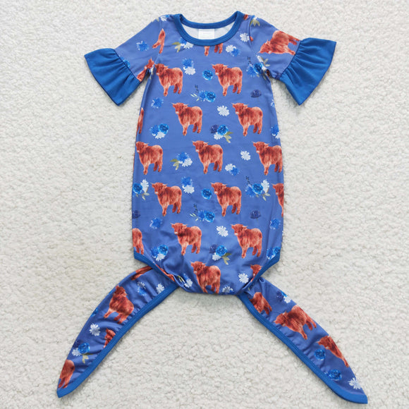 Highland Cow Blue Night-Robe Baby Summer Romper