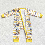 Car Stripe Yellow Boys Fall Romper