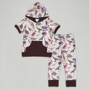 Dinosaur Brown Boys Fall Hoodie Sets