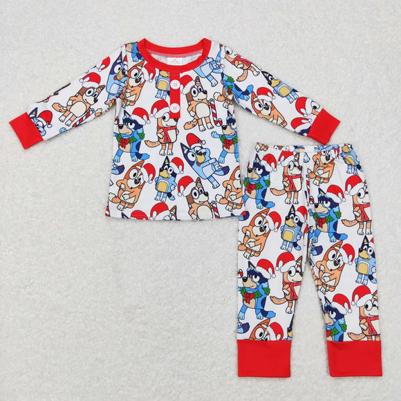 Cartoon Dogs White Red Boys Christmas Pajamas