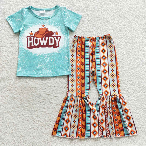 Howdy Aztec Blue Mommy & Me Girls Short Sleeve+Trousers Sets