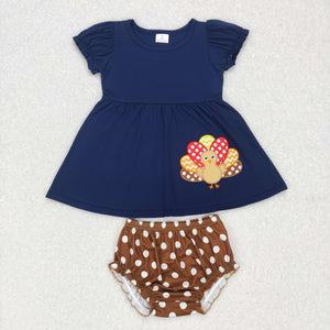 Polka Dots Turkey Navy Thanksgiving Bummies Sets