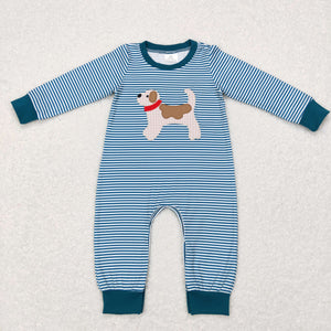 Dog Stripe Brown Boys Fall Romper