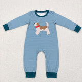 Dog Stripe Brown Boys Fall Romper