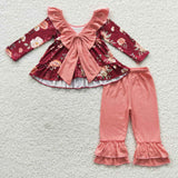 Floral Red Ruffles Girls Long Sleeve+Trousers Sets