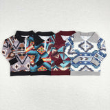 Aztec Blue Black Polo Boys Long Sleeve Top