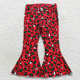 No replacement when sold out!Red Green Leopard Print Flared Jeans Girls Christmas Pants