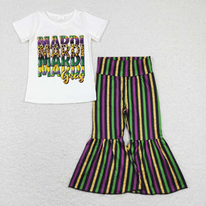 Letters White Purple Stripe Girls Mardi Gras Outfits