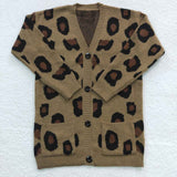 Leoaprd Print Brown Girls Cardigan Sweaters