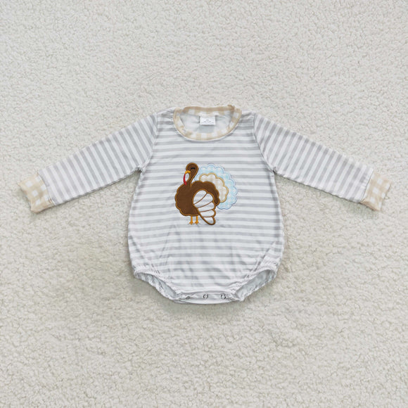 Turkey Gray Stripe Boys Thanksgiving Romper 02