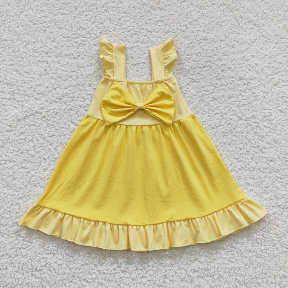 Cartoon Princess Bow Yellow Girls Flutter Sleeve Dress