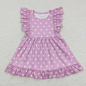 Polka Dots Purple Girls Flutter Sleeve Dress