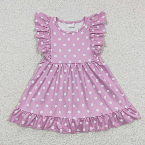 Polka Dots Purple Girls Flutter Sleeve Dress