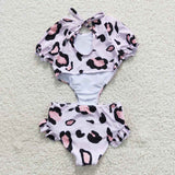 Leopard Print Pink Girls Swimsuits