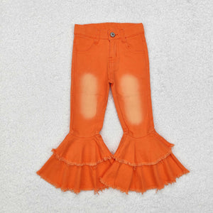 Orange Bleached Flared Girls Jeans Pants