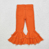 Orange Bleached Flared Girls Jeans Pants