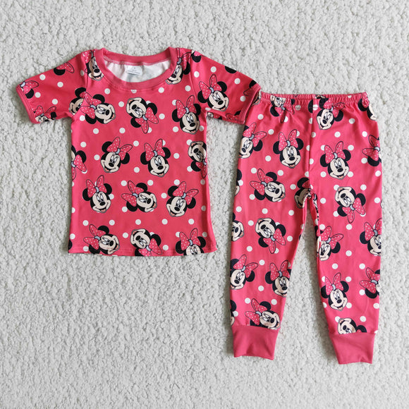 Promotional Cartoon Bow Polka Dots Girls Short Sleeve Pajamas