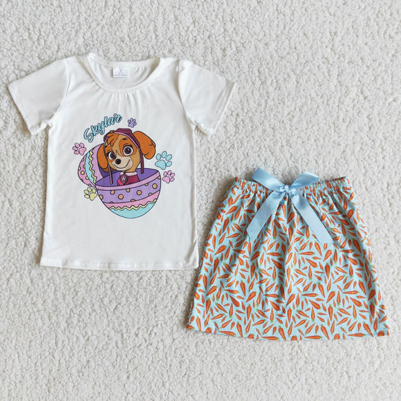 Promotional Cartoon Dog Carrot Skirt Girls Easter Pajamas