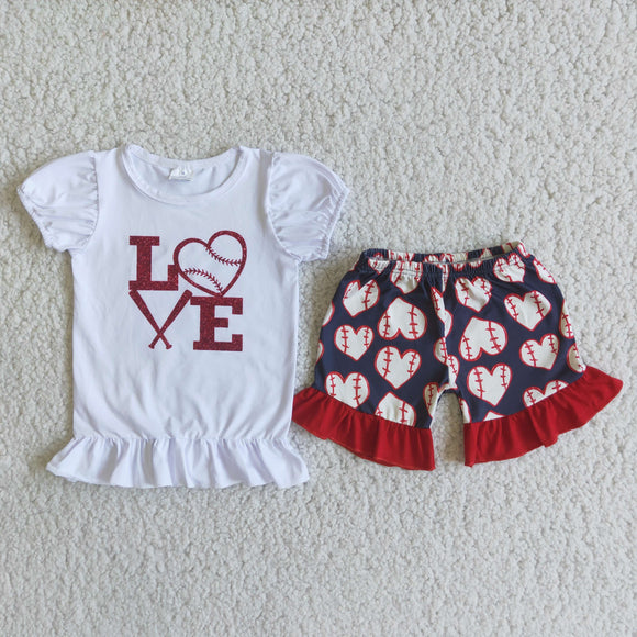 Promotional Love Baseball Girls Shorts Sets