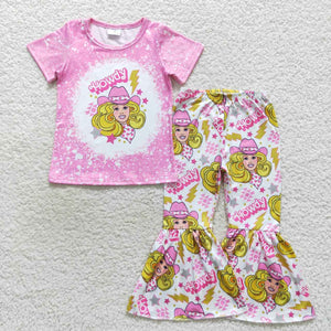 Howdy Cartoon Dolls Pink Girls Short Sleeve+Trousers Sets