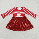 Santa Stripe Red Sequins Girls Christmas Dress