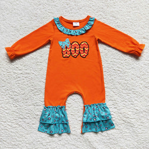 Boo Blue Stripe Orange Girls Halloween Romper