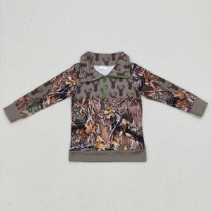 Jungle Deer Leaves Camo Green Polo Boys Long Sleeve Top