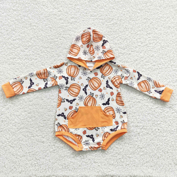 Candy Bat Pumpkin Hoodie Girls Halloween Romper