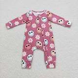 Smile Hot Pink Girls Fall Romper