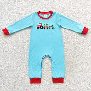 Truck Tree Blue Red Boys Christmas Romper