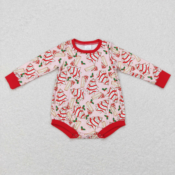 Trees Cookie Pink Red Girls Christmas Romper