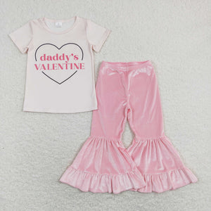 Daddy's Valentine Heart Pink Ruffles Velvet Girls Valentines Outfits