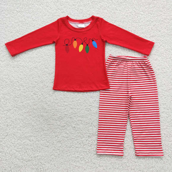 Promotional Xmas Lights Stripe Red Boys Christmas Outfits