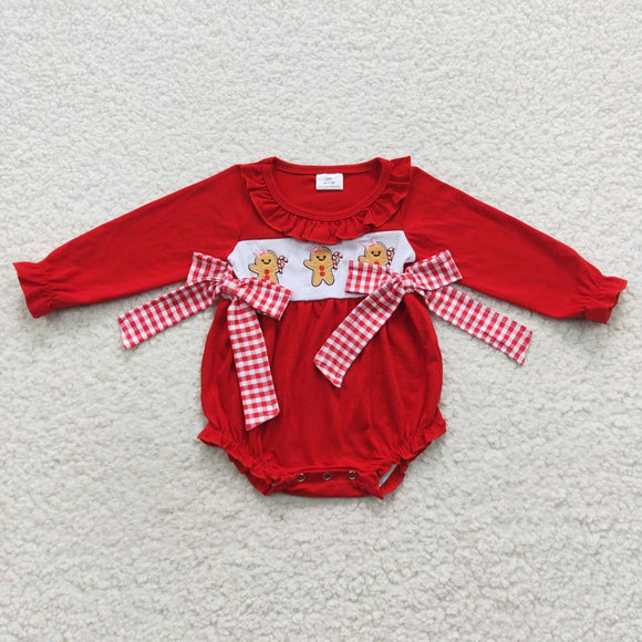 Bow Gingerbread Red Plaid Girls Christmas Romper