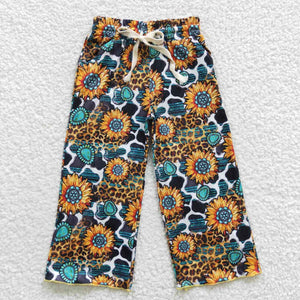 Gem Sunflower Cow Print Girls Long Pants