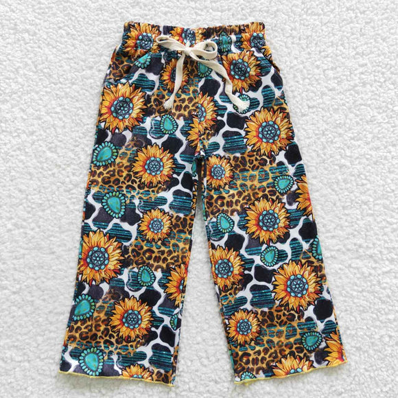 Gem Sunflower Cow Print Girls Long Pants