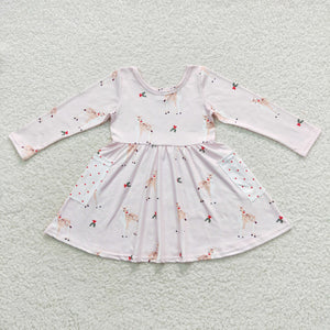 Reindeer Pockets Pink Girls Christmas Dress