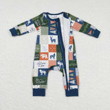 Animals Plaid Camping Adventure Boys Fall Romper