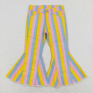 Pink Blue Yellow Stripe Flared Girls Jeans Pants