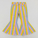 Pink Blue Yellow Stripe Flared Girls Jeans Pants