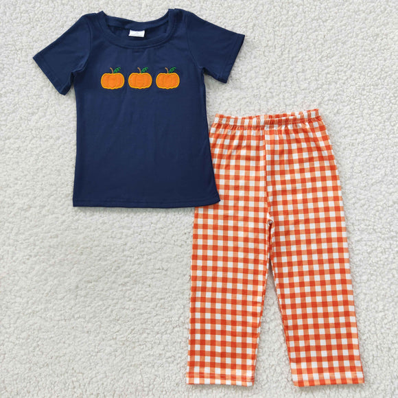 Three Pumpkins Navy Boys Short Sleeve+Trousers Sets