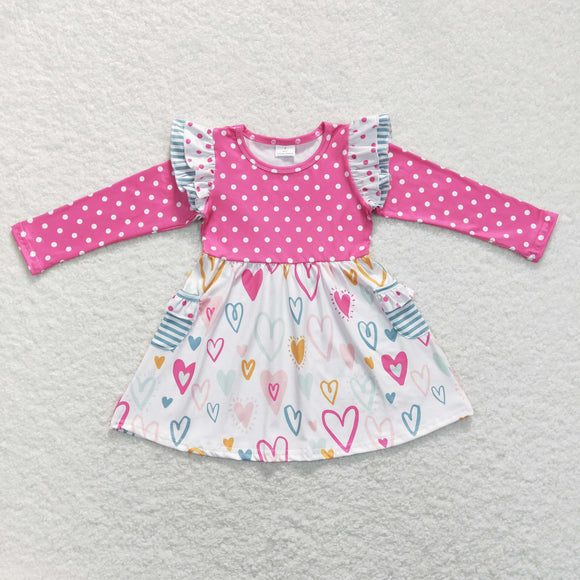 Heart Polka Dots Hot Pink Girls Valentines Dress